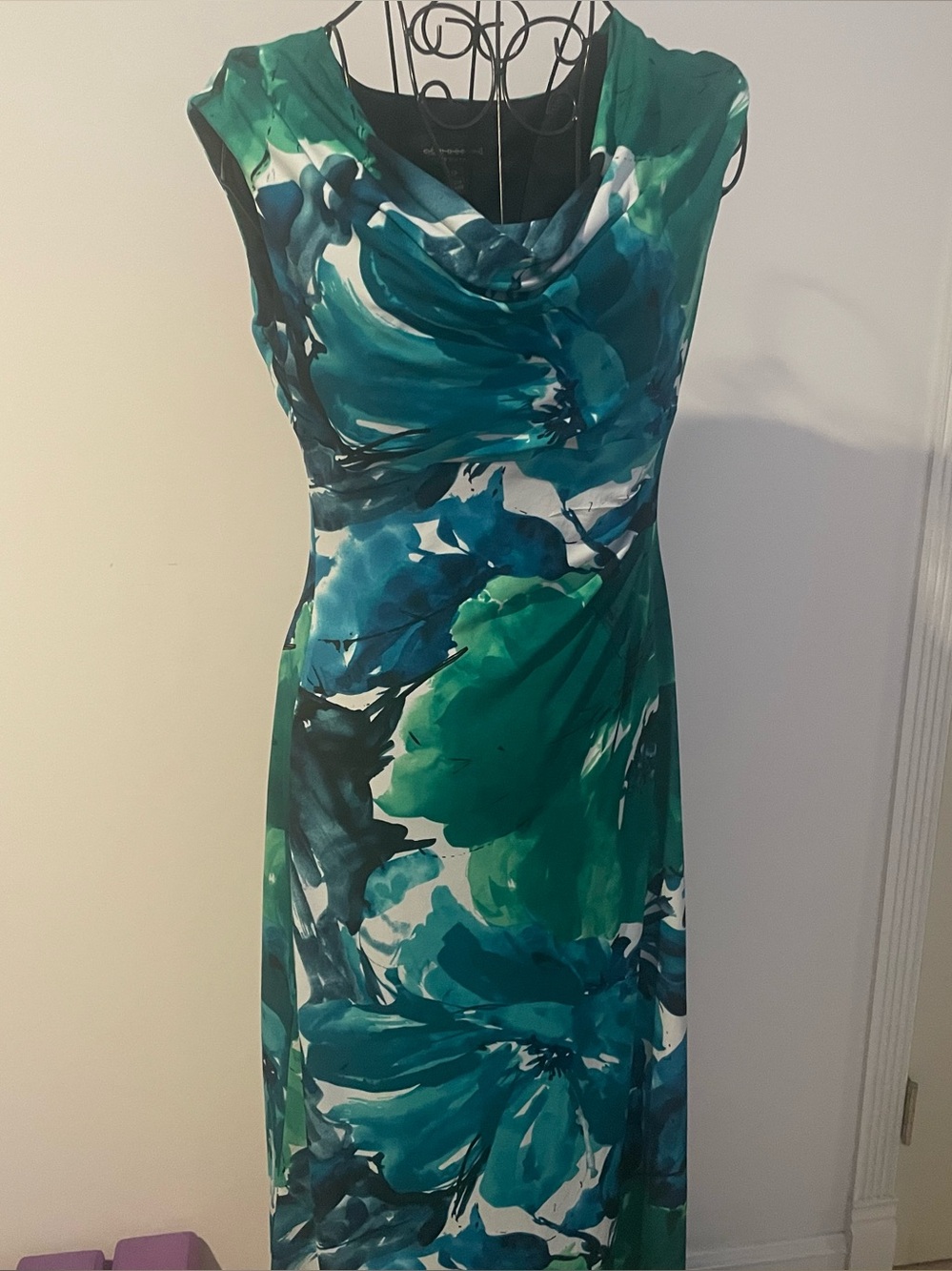 Sleeveless Blue, Green & Teal Floral Cowl Neck Dress Sleeveless size 6P